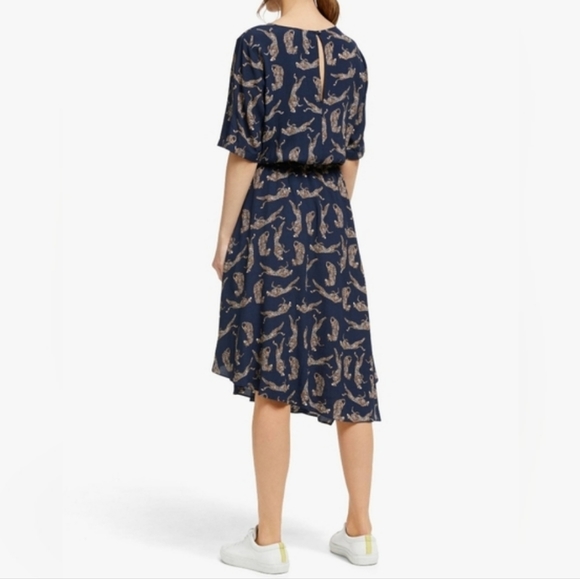 Anthropologie Navy Blue Tiger Printed Dress - Picture 2 of 8